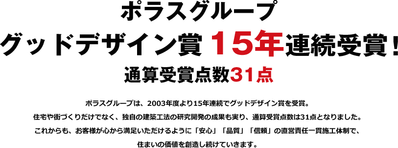 ポラスグループ グッドデザイン賞 15年連続受賞！ 通算受賞点数31点